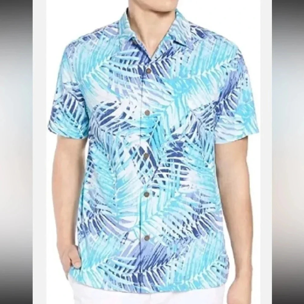 Tommy Bahama - Island Zones San Juan Fronds Silk Button Down Shirt Blue - Large